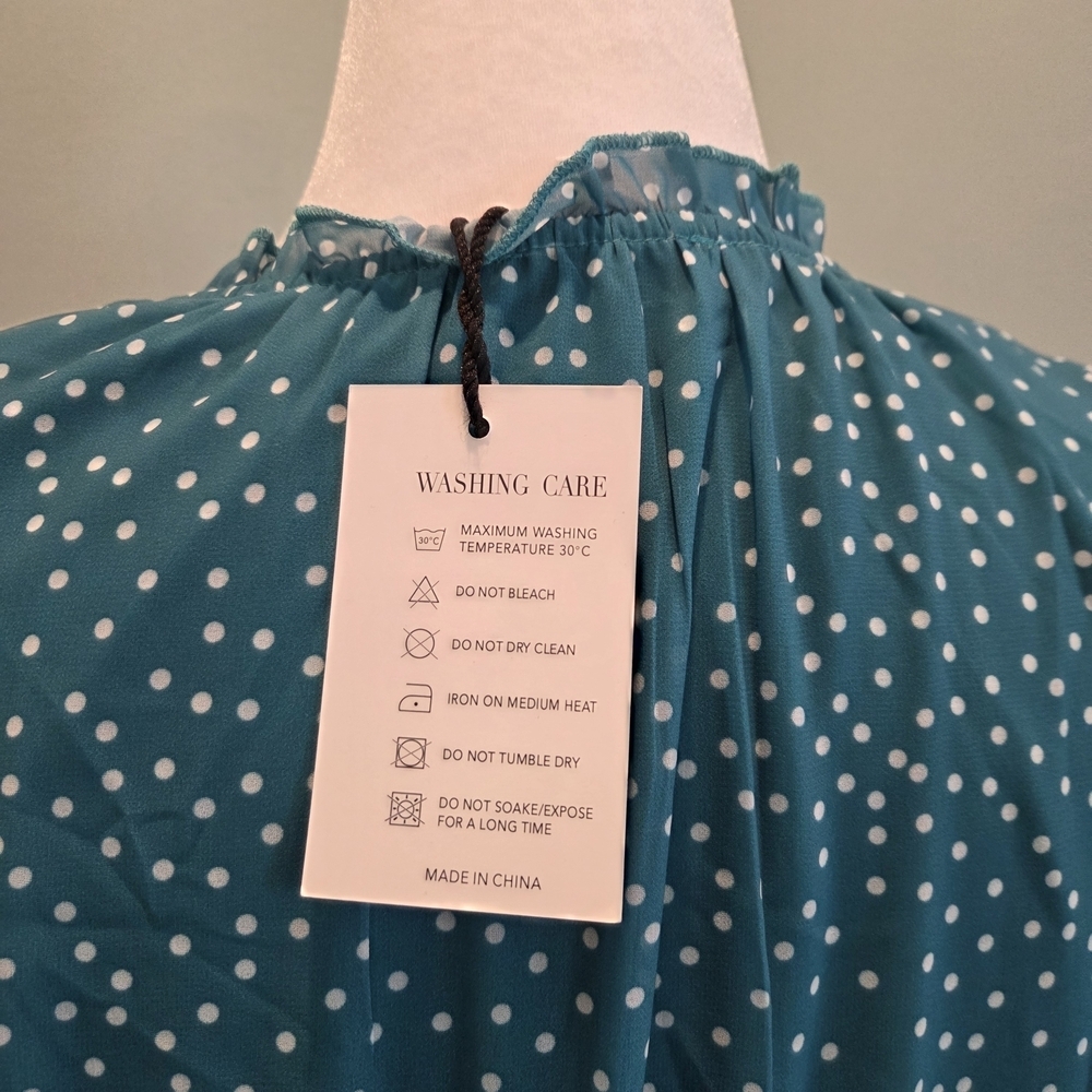 Pinup Fashion Teal Polka Dot Sleeveless Midi Dress Size 22 Ruffle - Picture 7 of 15